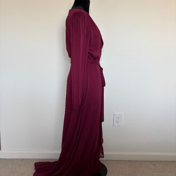 WAYF Maryl Bordeaux Cranberry Red Long Sleeve Wrap Maxi Dress - Picture 4 of 7